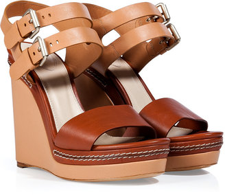Chloé Nude/Chestnut Leather Wedge Sandals