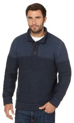 Mantaray Big and tall navy fisherman knitted button neck jumper