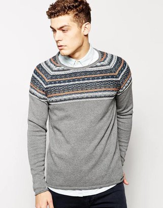 Solid Jumper With Reverse Jacquard Yoke