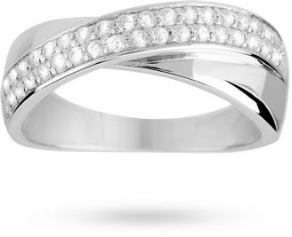 Sterling Silver Two Row Cubic Zirconia Crossover Ring - Medium