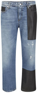 McQ Women's Boyfriend Leather Patch Jeans Blue