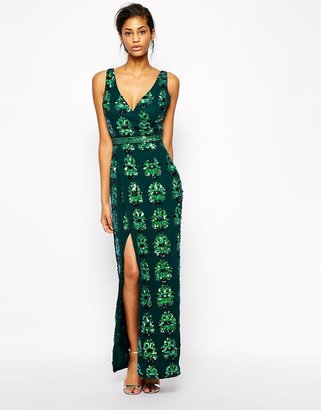 Flavia Virgos Lounge Allover Embellished Maxi Dress With Thigh Split - Green