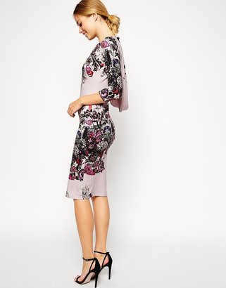 ASOS Placement Print Floral Dress with Cowl Back
