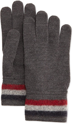 Moncler Cashmere Striped Logo Gloves, Charcoal