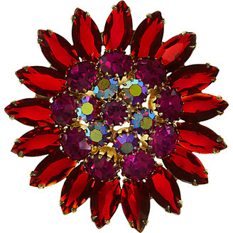 Eclectica Vintage 1950s Rhinestone Flower Brooch, Red/Cerise