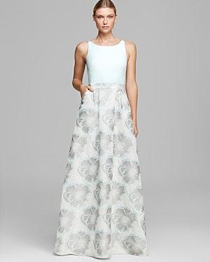 Aidan Mattox Gown - Sleeveless Printed Taffeta Skirt