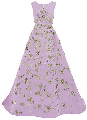 Oscar de la Renta Embroidered Silk Faille Gown