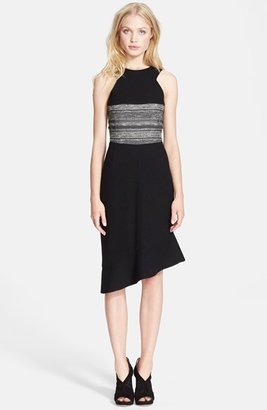 L'Agence Bouclé Stripe Asymmetrical Wool Dress