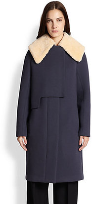 3.1 Phillip Lim Removable Shearling Collar Textured Car Coat
