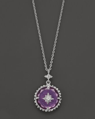Judith Ripka Sterling Silver Laguna Stone Pendant Necklace in Purple Crystal with White Sapphires, 17"