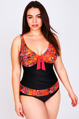Yours Clothing Black & Orange Floral Print A Line Tankini Top