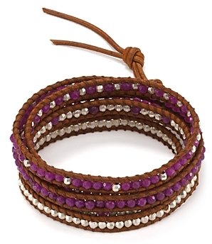 Chan Luu Purple Jade & Brown Leather Five Wrap Bracelet