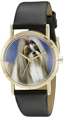 Whimsical Watches Kids' P0130069 Classic ShihTzu Black Leather And Goldtone Photo Watch