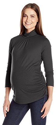 Three Seasons Maternity Long Sleeve Mock Neck with Side Rouche Top