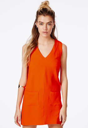 Missguided Orange Shift Dress With V-Neck Detail
