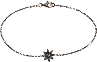 Black Diamond Stone & Blackened Gold Flower Charm Bracelet