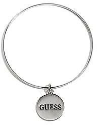 GUESS Silver-Tone Bangle with Logo Charm