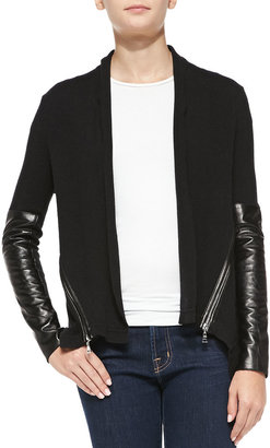 Milly Knit Leather-Sleeve Cardigan