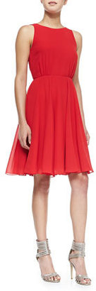 French Connection Winter Spells Chiffon Fit-And-Flare Dress, Royal Scarlet