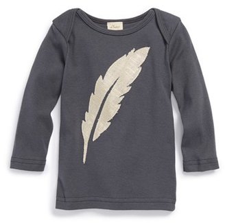 Oh Baby 'Gold Feather' Long Sleeve Cotton Top (Baby Girls)