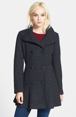 GUESS Plaid Skirted Wool Blend Coat (Online Only)