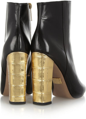 Michael Kors Stella leather and metallic croc-effect ankle boots