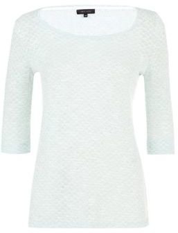 New Look Mint Green 3/4 Sleeve Pointelle Knit Top