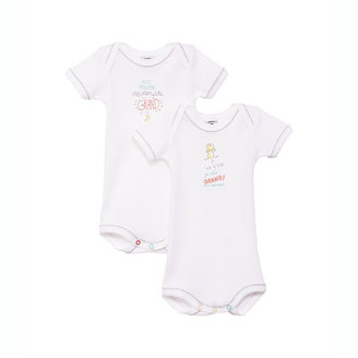 Petit Bateau Pack of 2 unisex baby short-sleeved bodysuits with American armholes and silkscreen print
