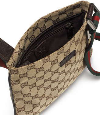 Gucci Original GG Canvas Messenger Bag with Signature Web Strap, Brown
