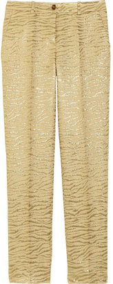 Michael Kors Collection Cropped metallic brocade-crepe tapered pants