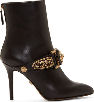 Versace Black Calfskin Gold Medusa Medallion Stiletto Boots