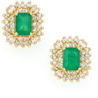 14k Gold Earrings, Emerald (9/10 ct. t.w.) and Diamond (1/2 ct. t.w.) Cluster Stud