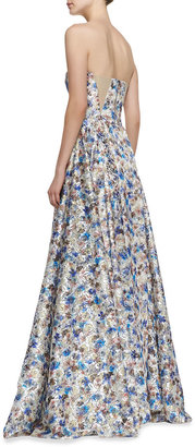 Alice + Olivia Dreema Strapless Printed Floral Gown