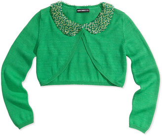 David Charles Beaded Collar Cropped Cardigan, Green, Girls' Sizes 2-12