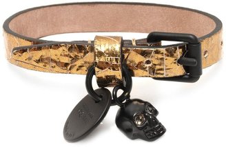 Alexander McQueen Metallic Leather Wrap Skull Bracelet