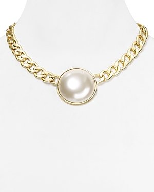 Aqua Golda Single Faux-Pearl Chain Necklace, 17