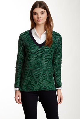 BCBGMAXAZRIA Emmy V-Neck Knit Cotton Blend Sweater