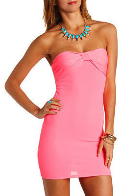 Charlotte Russe Neon Bow-Front Strapless Bodycon Dress