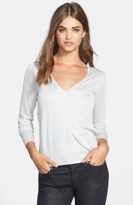 Vince Camuto Faux Wrap Metallic V-Neck Sweater