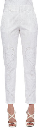 Roberto Cavalli Skinny Tonal-Print Pants, White