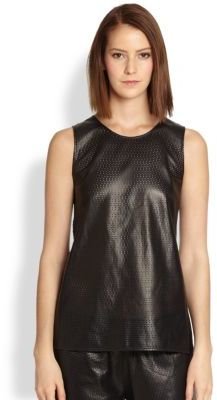 Vince Perforated Leather & Silk Shell