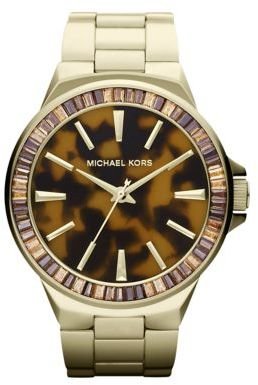 Michael Kors Gramercy Crystal & Tortoise-Print Goldtone Stainless Steel Watch