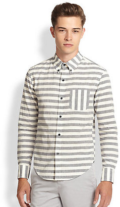 Band Of Outsiders Broad Striped Cotton/Linen Sportshirt