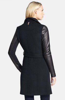 Mackage 'Hemy' Leather Sleeve Asymmetrical Long Coat