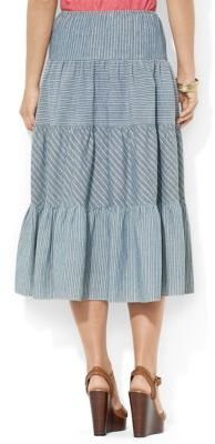 Lauren Ralph Lauren Striped Chambray Tiered Skirt