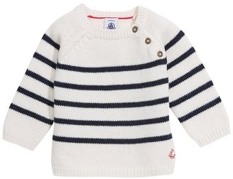 Petit Bateau Baby Boy Wool And Cotton Knit Sweater With Placed Stripe