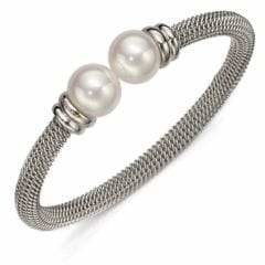 Majorica 12MM White Pearl Tipped Bracelet/Silvertone