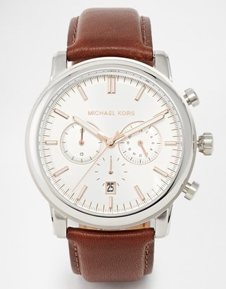 Michael Kors Landaulet Chronograph Brown Leather Strap Watch MK8372