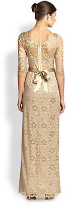 Teri Jon Belted Lace Gown