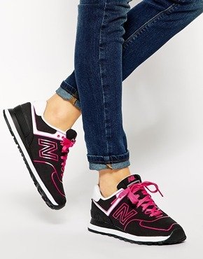 New Balance 574 Black Neon Pink Sneakers - Black/pink